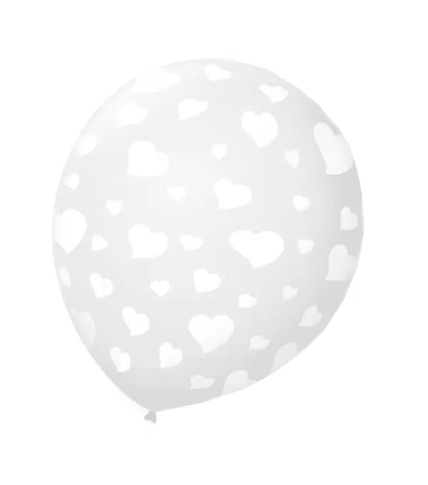 BalÃo Decorado Nº9 Cristal Com CoraÇÕes Brancos Pacote Com 25un - SÃo Roque