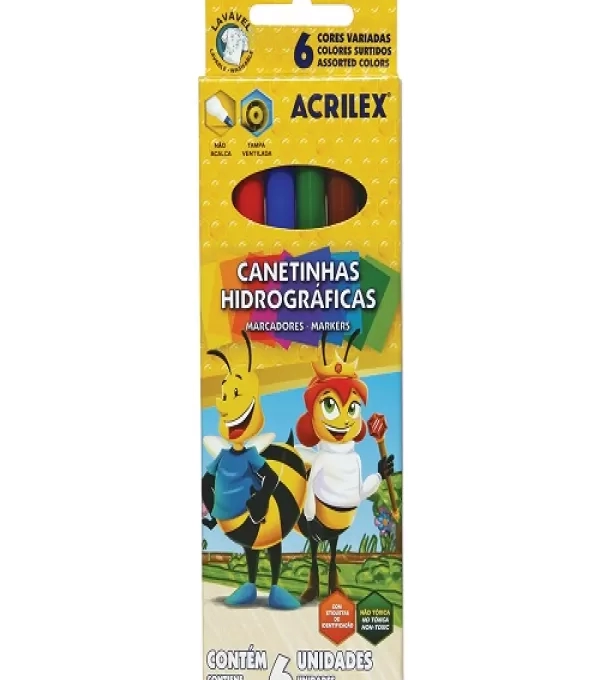 Caneta HidrogrÁfica 06 Cores - Caixa Com 12 Unid - Acrilex