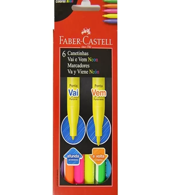 Caneta HidrogrÁfica 6 Cores Vai E Vem Neon  - Faber Castell - 151306vvzf
