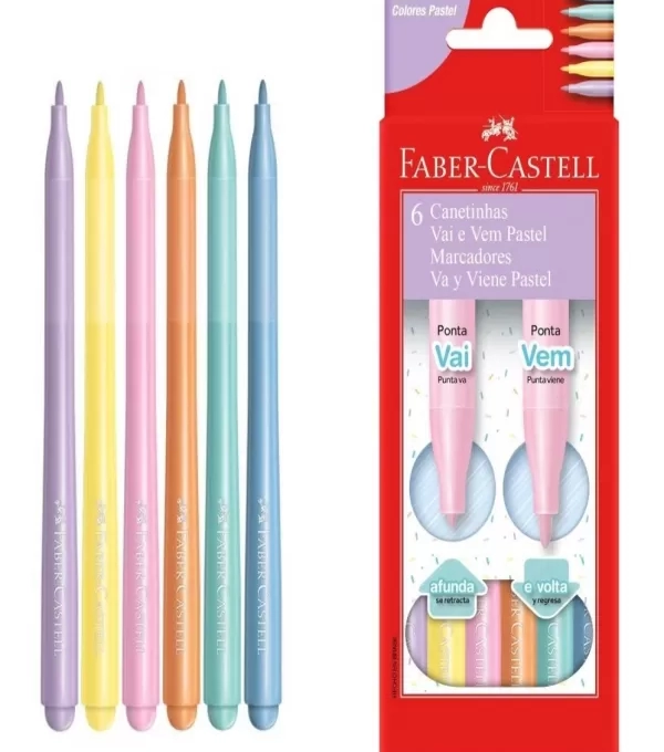 Canetinha HidrogrÁfica 6 Cores Vai E Vem Pastel  - Faber Castell - 150906vvzf