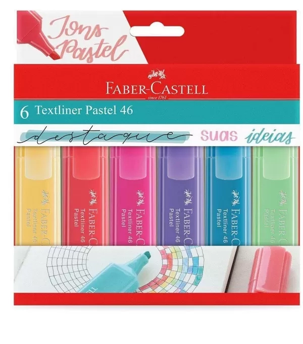Pincel Marca Texto Textliner Pastel Com 6 Cores - Faber Castell - Mt/15466
