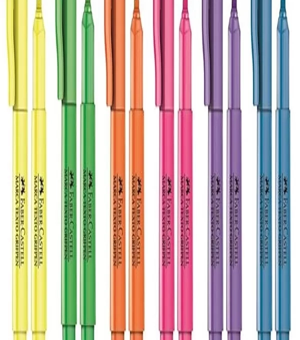 Caneta Marca Texto Rosa Grifpen Superfluorescente - Caixa Com 12 Unid - Faber Ca