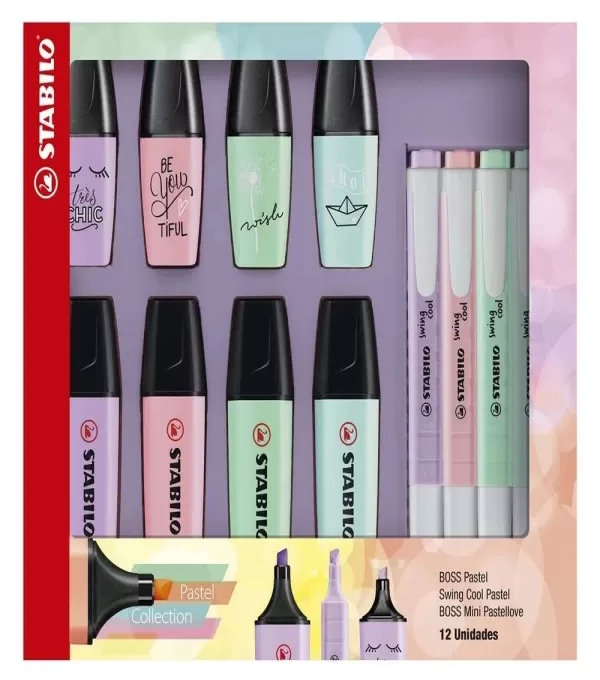 Kit Marca Texto Pastel Collection 4 Boss + 4 Boss Mini + 4 Swing Cool - Stabilo 