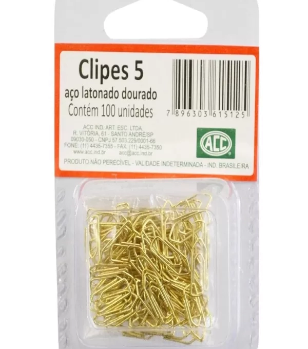 Clipes AÇo Dourado Nº5 Blister Com 100 Un - Acc 
