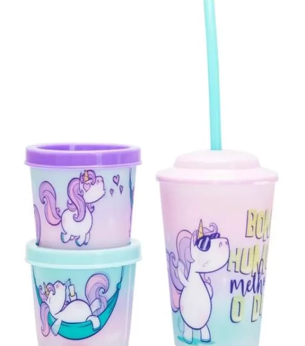 Copo Canudo Com Potinhos Move - Unicornio
