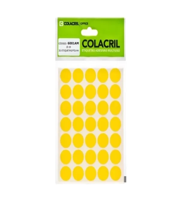 Etiqueta Adesiva Multiuso Redonda 19mm Amarelo Fluorescente - Colacril - 6001af