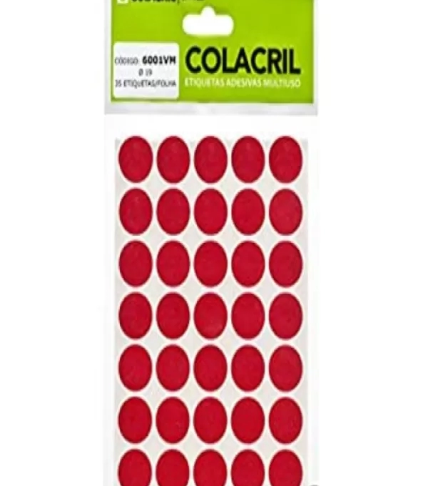 Etiqueta Adesiva Multiuso Redonda 19mm Vermelha - Colacril - 6001vm