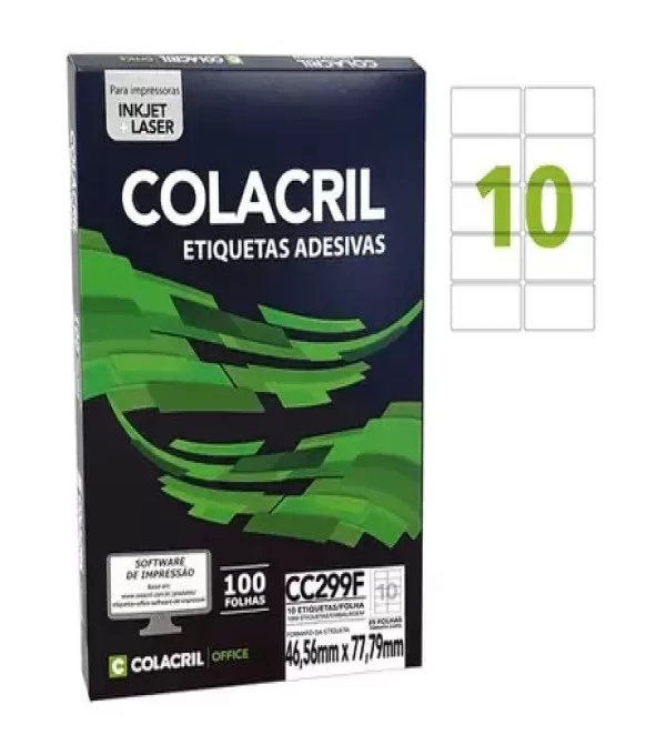 Etiqueta Adesiva Carta 46,56mm X 77,79mm 10 Etiq. P/folha Pacote Com 25 Folhas -
