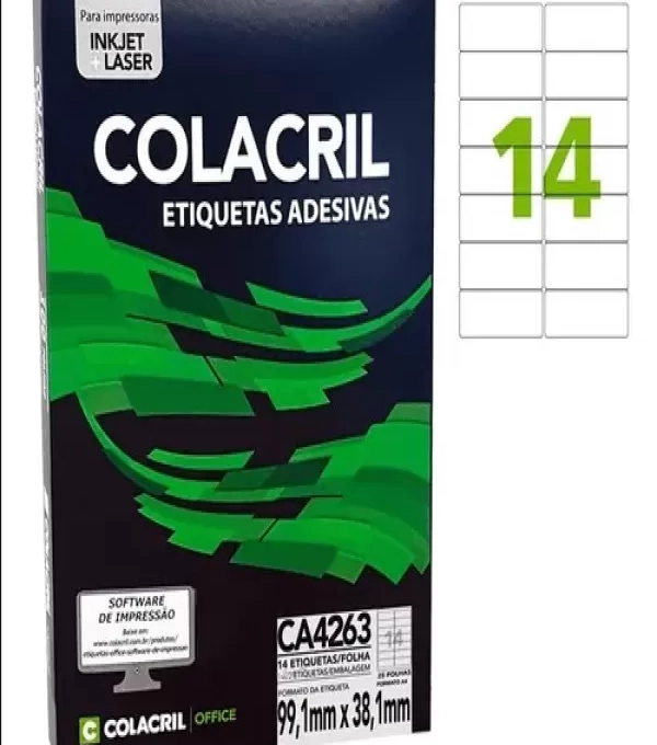 Etiqueta Adesiva A4 38,1mm X 99,1mm 14 Etiq. P/folha Pacote Com 25 Folhas - Cola
