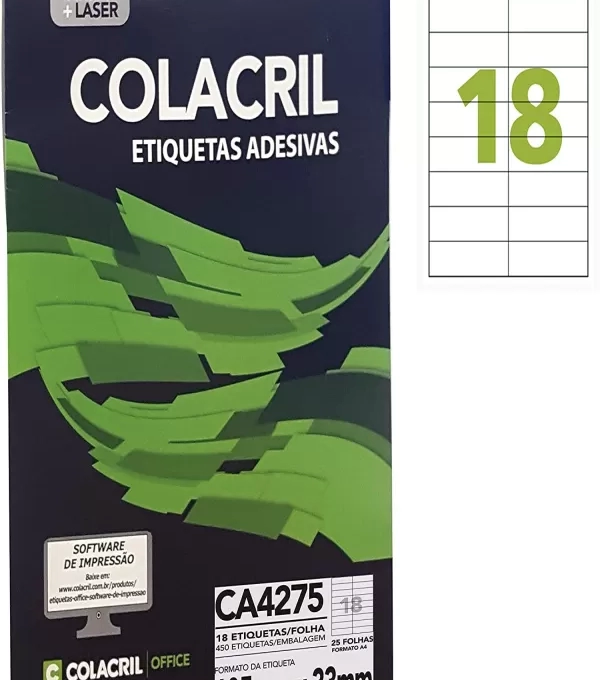 Etiqueta Adesiva A4 105mm X 33mm 18 Etiq. P/folha Pacote Com 25 Folhas - Colacri