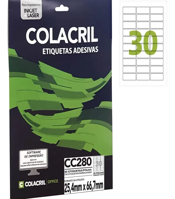 Etiqueta Adesiva Carta 25,4mm X 66,7mm 30 Etiq. P/folha Pacote Com 25 Folhas - C