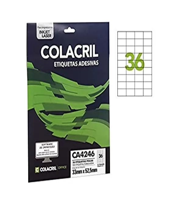 Etiqueta Adesiva A4 33mm X 52,5mm 36 Etiq. P/folha Pacote Com 25 Folhas - Colacr