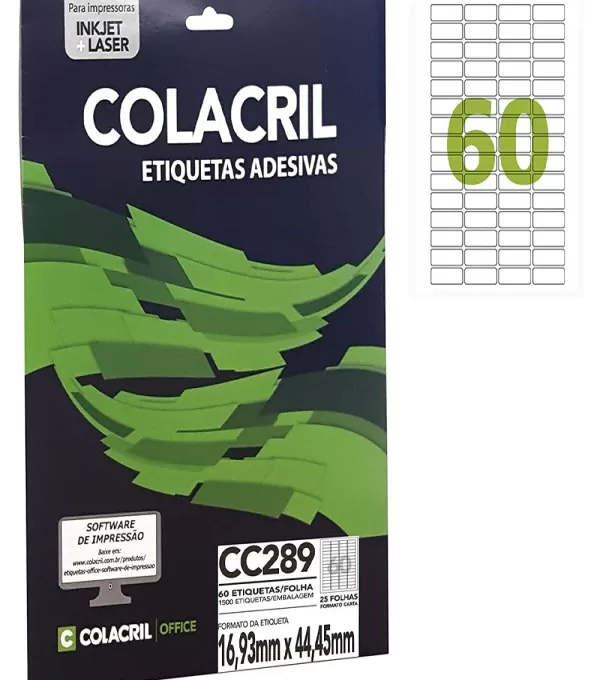 Etiqueta Adesiva Carta 16,93mm X 44,45mm 60 Etiq. P/folha Pacote Com 25 Folhas -