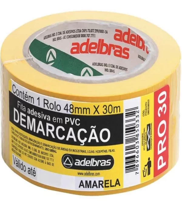 Fita Adesiva DemarcaÇÃo 48mm X 30mt Amarela - Adelbras - 0803050002   