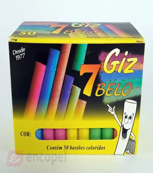 Giz Colorido Escolar 7 Belo C/50 Estacas Antialergico