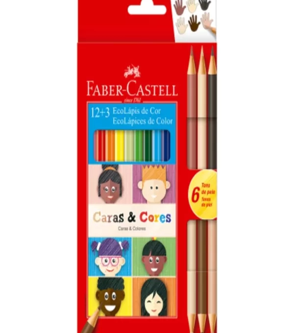 LÁpis De Cor Caras E Cores 12 Cores + 6 Tons De Pele Faber Castell