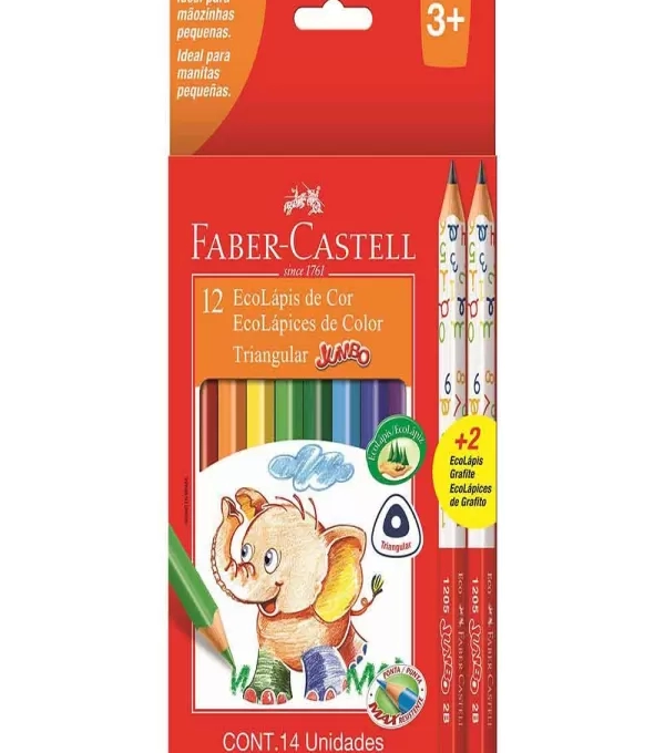 LÁpis De Cor 12 Cores Jumbo Triangular + Apontador - Faber Castell - 125012+2