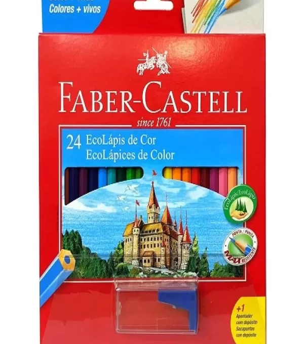LÁpis De Cor 24 Cores Sextavado + Apontador Com DepÓsito - Faber Castell - 12012
