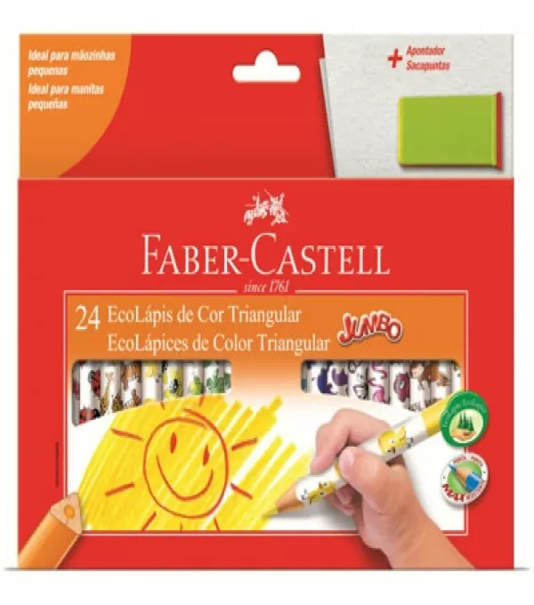 LÁpis De Cor 24 Cores Jumbo Triangular + Apontador - Faber Castell - 123024ap 