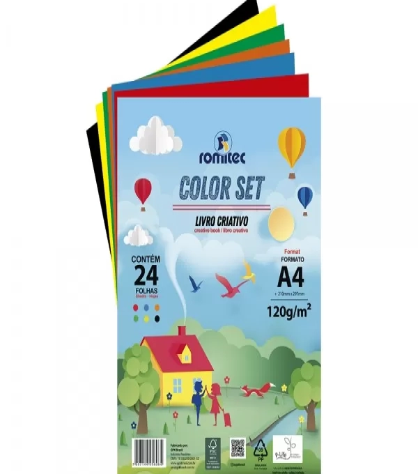 Bloco Papel Colorset Dupla Face A4 120g/m² Com 24 Folhas - Romitec - 005606rl 