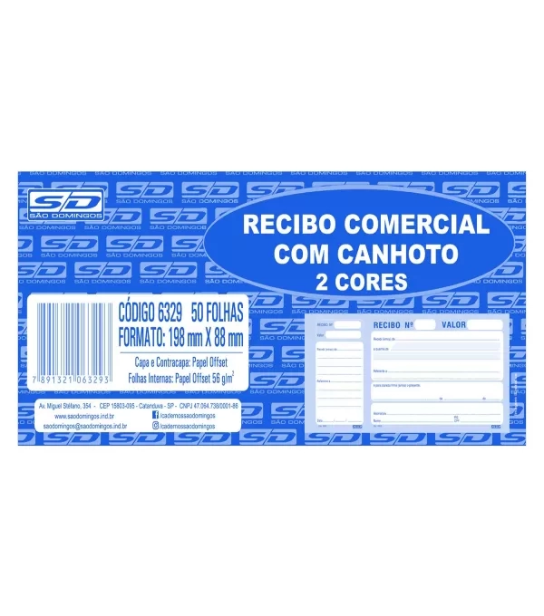 Recibo Comercial 2 Cores Com Canhoto 50 Folhas - SÃo Domingos - 6329