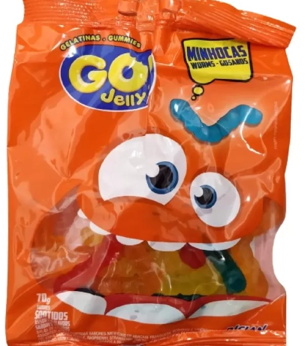 Bala Gelatina Go Jelly 12 X 70g Minhoca Sabores Sortidos