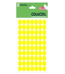 Imagem Etiqueta Adesiva Multiuso Redonda 13mm Amarela Fluorescente - Colacril - 6021af de Encopel