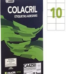 ETIQUETA ADESIVA A4 55,8MM X 99MM 10 ETIQ. P/FOLHA PACOTE COM 25 FOLHAS - COLACR
