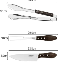 Conjunto Churrasco Inox Castanho 3 Peças Polywood - Tramontina